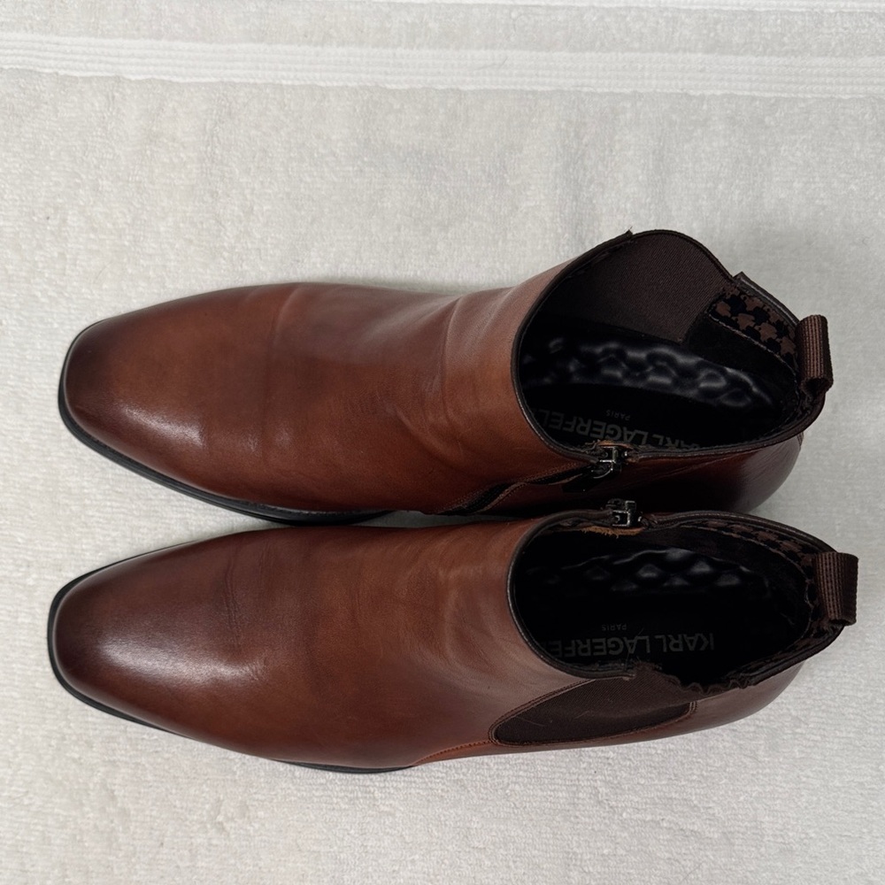 Men’s Karl Lagerfeld Leather Chelsea Cognac Brown Boots Size 10.5M - Picture 2 of 16